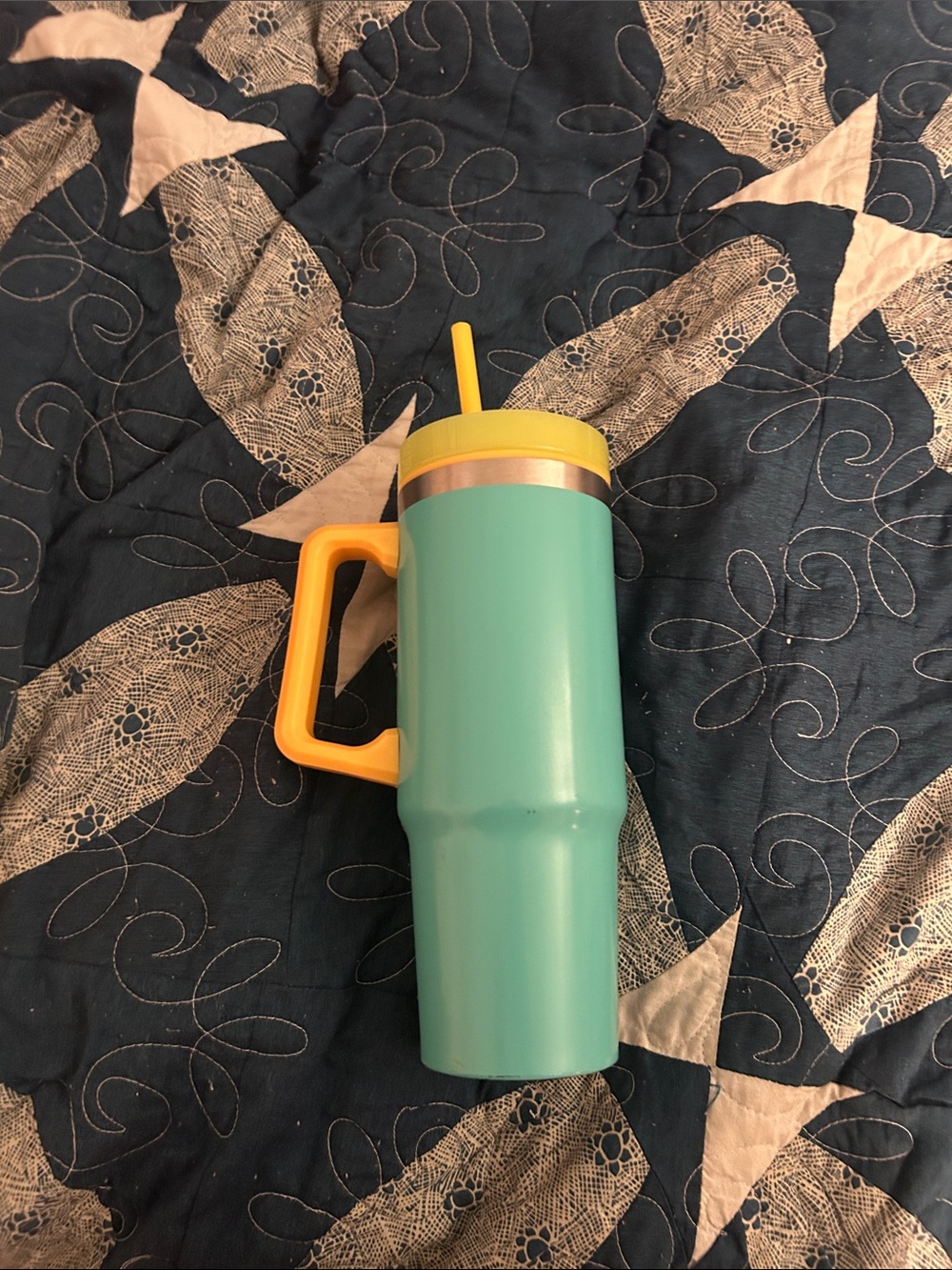 Target Teal Travel Tumbler with Yellow Handle and Straw